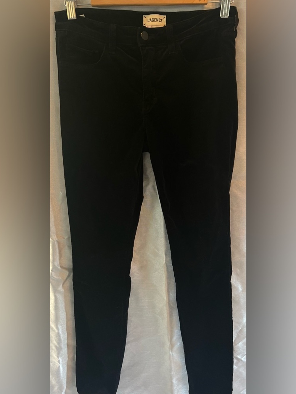 L'AGENCE Black Velvet High-Rise Slim Pants spandex blend front & back pockets 27